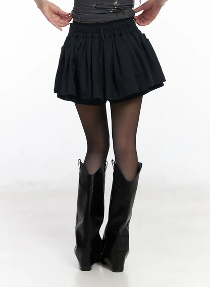 Chic Pleated Mini Skort with Elastic Waistband CJ526