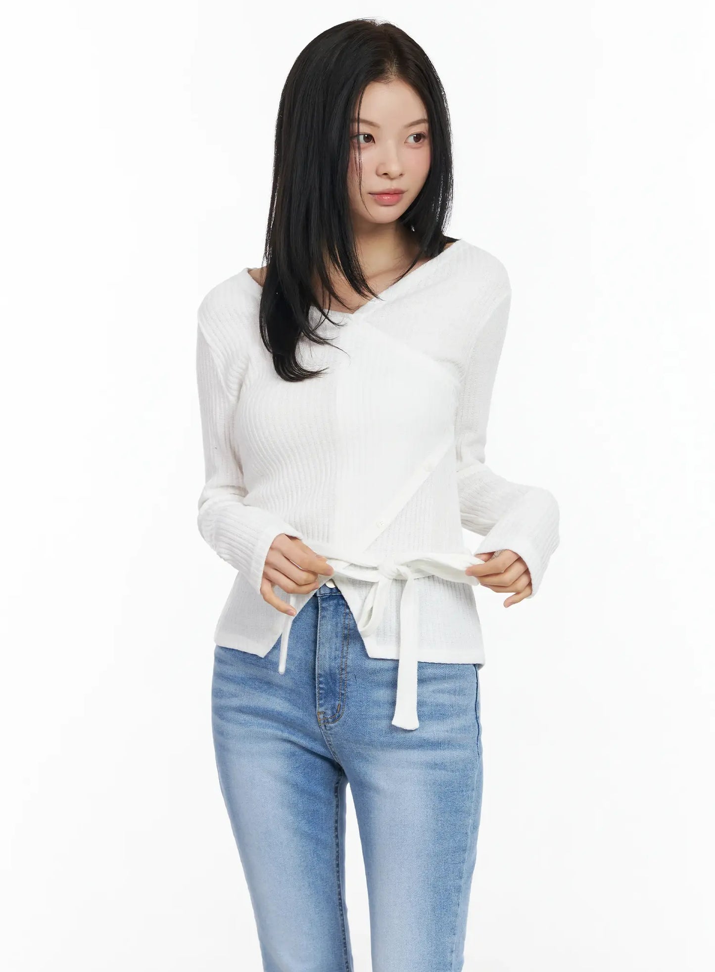 Chic V-Neck Ribbed Knit Top Set IM524