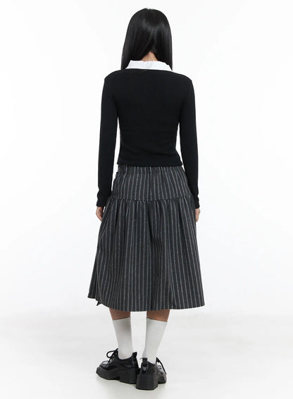 Button Wrap Collar Ribbed Long Sleeve Top CD529
