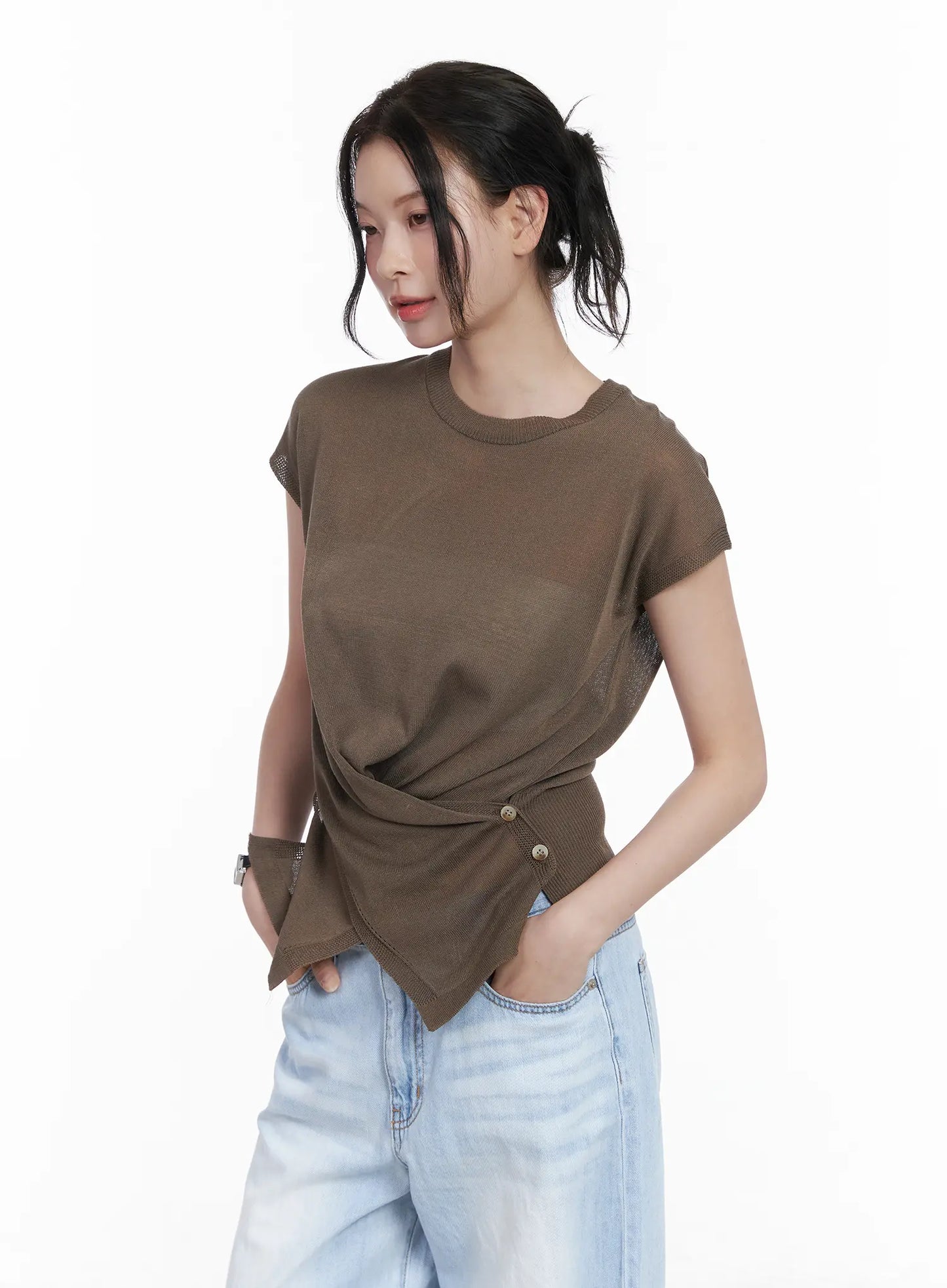 Chic Draped Short Sleeve Knit Top CA510
