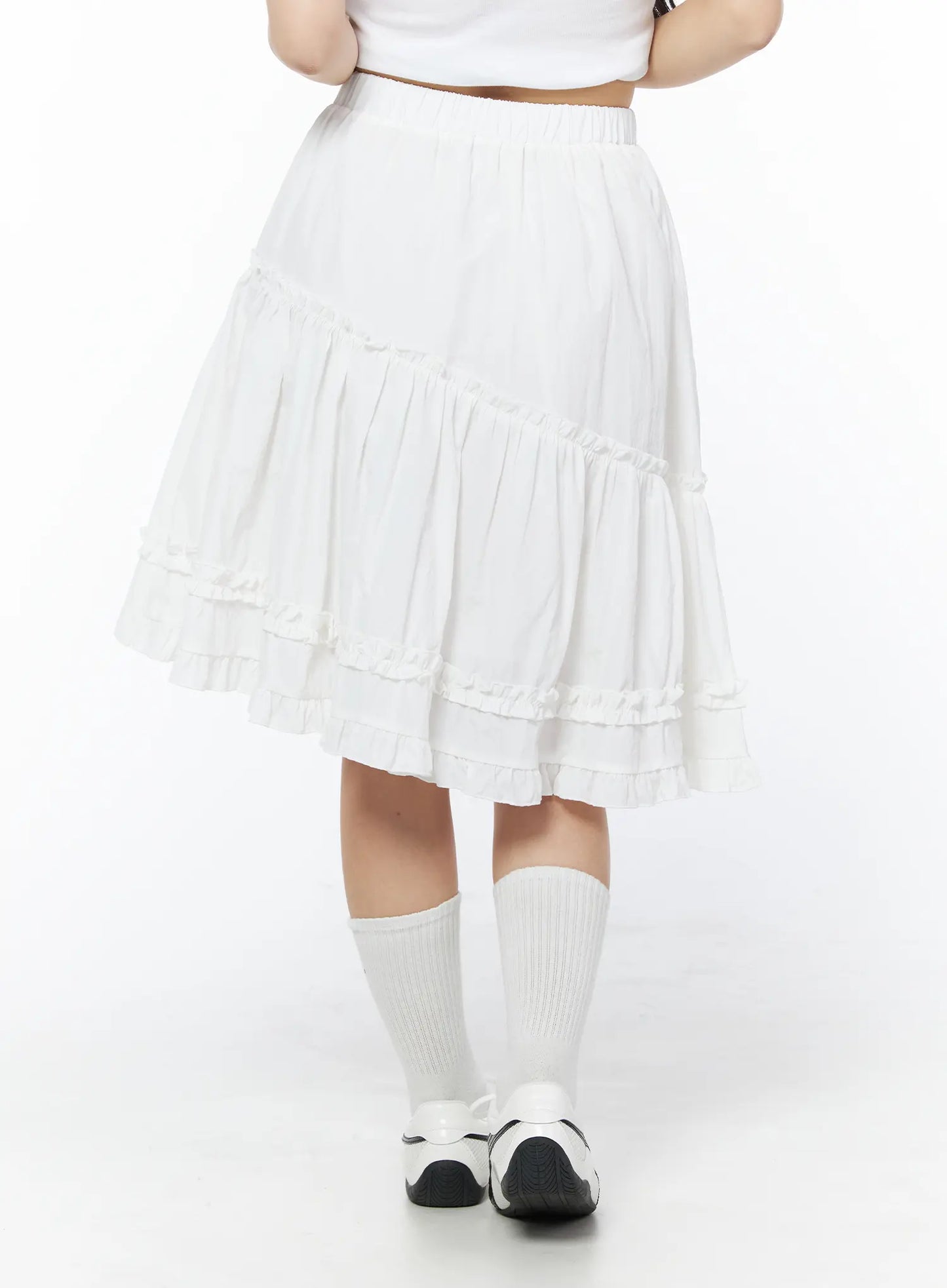 Asymmetric Frill Trim Midi Skirt CD805