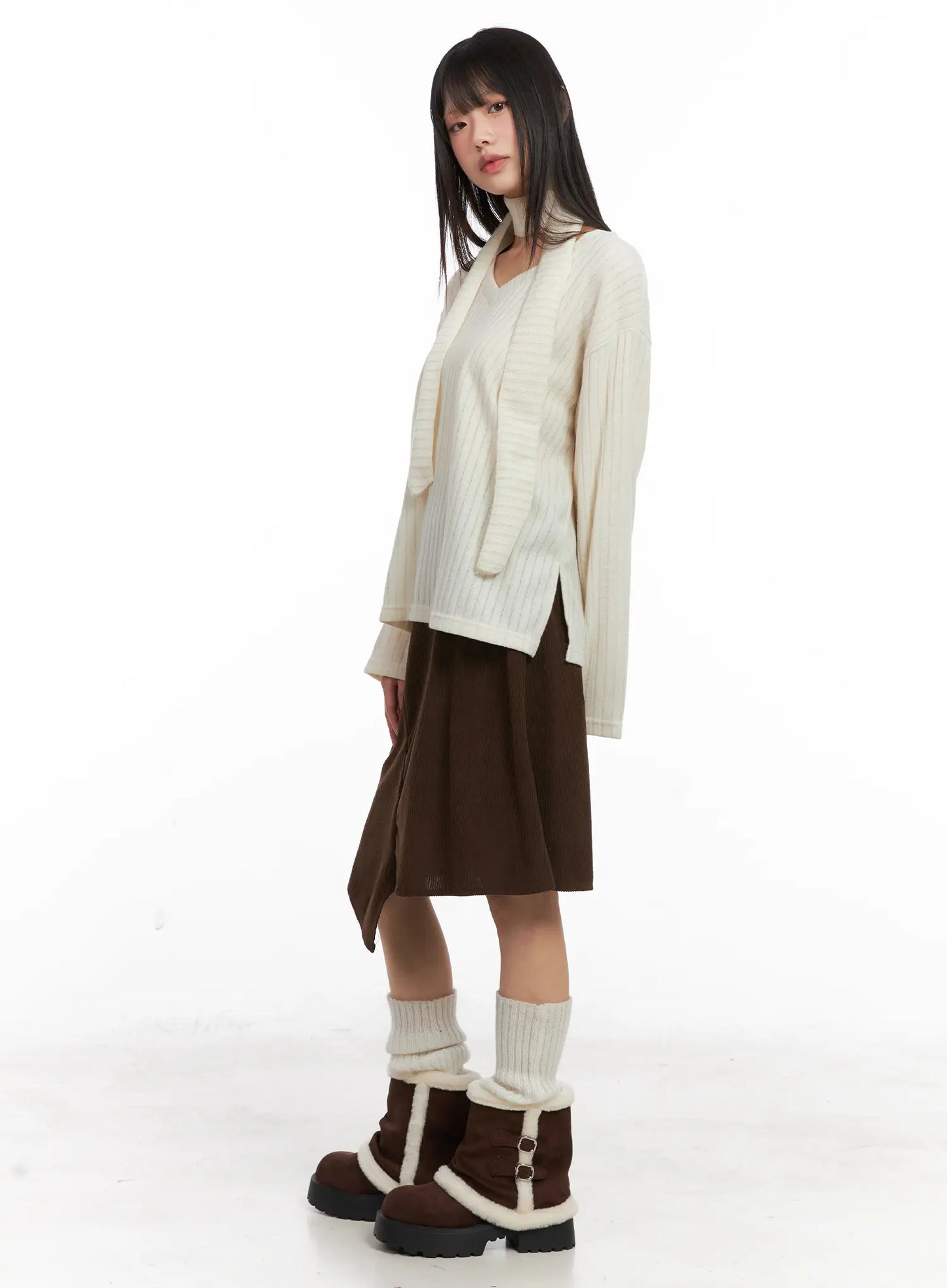 Asymmetric Button Midi Skirt CN521