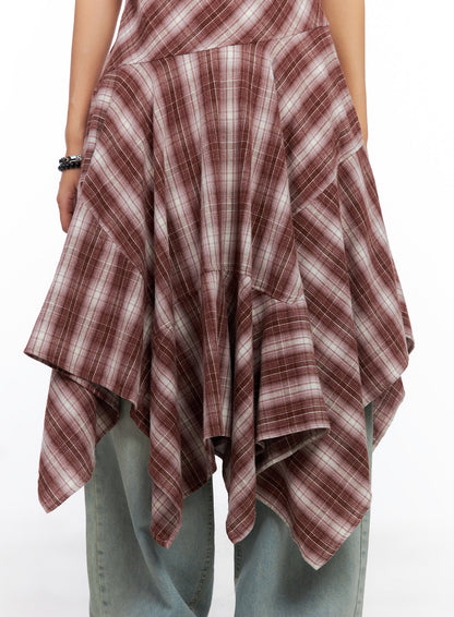 Asymmetrical Plaid Maxi Dress CO515