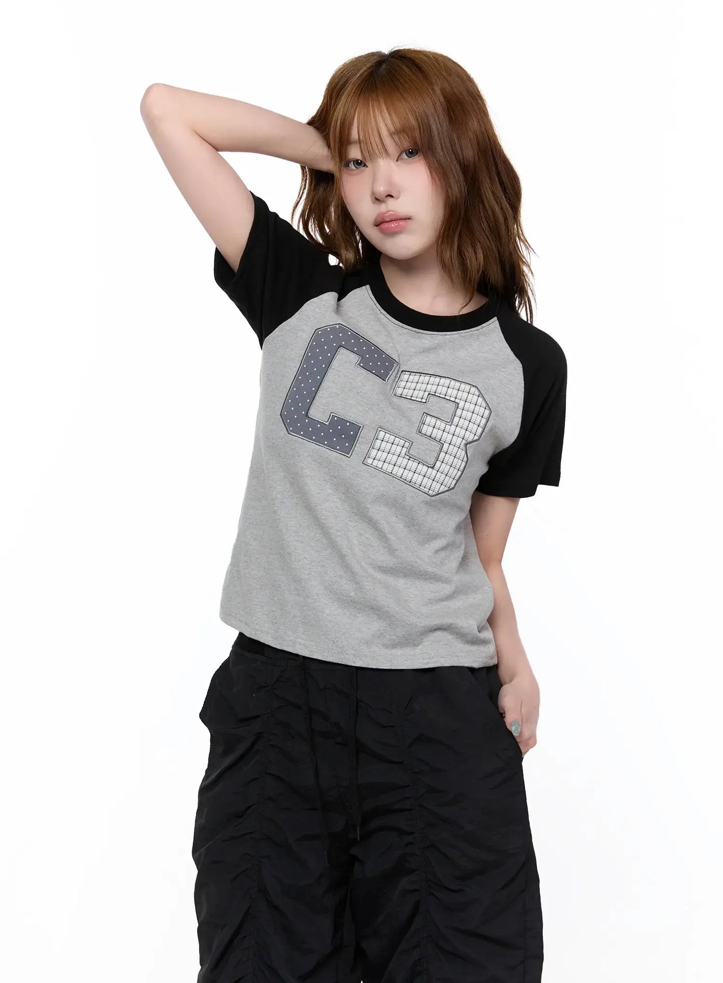 Checkered Graphic Short Sleeve Top CA522