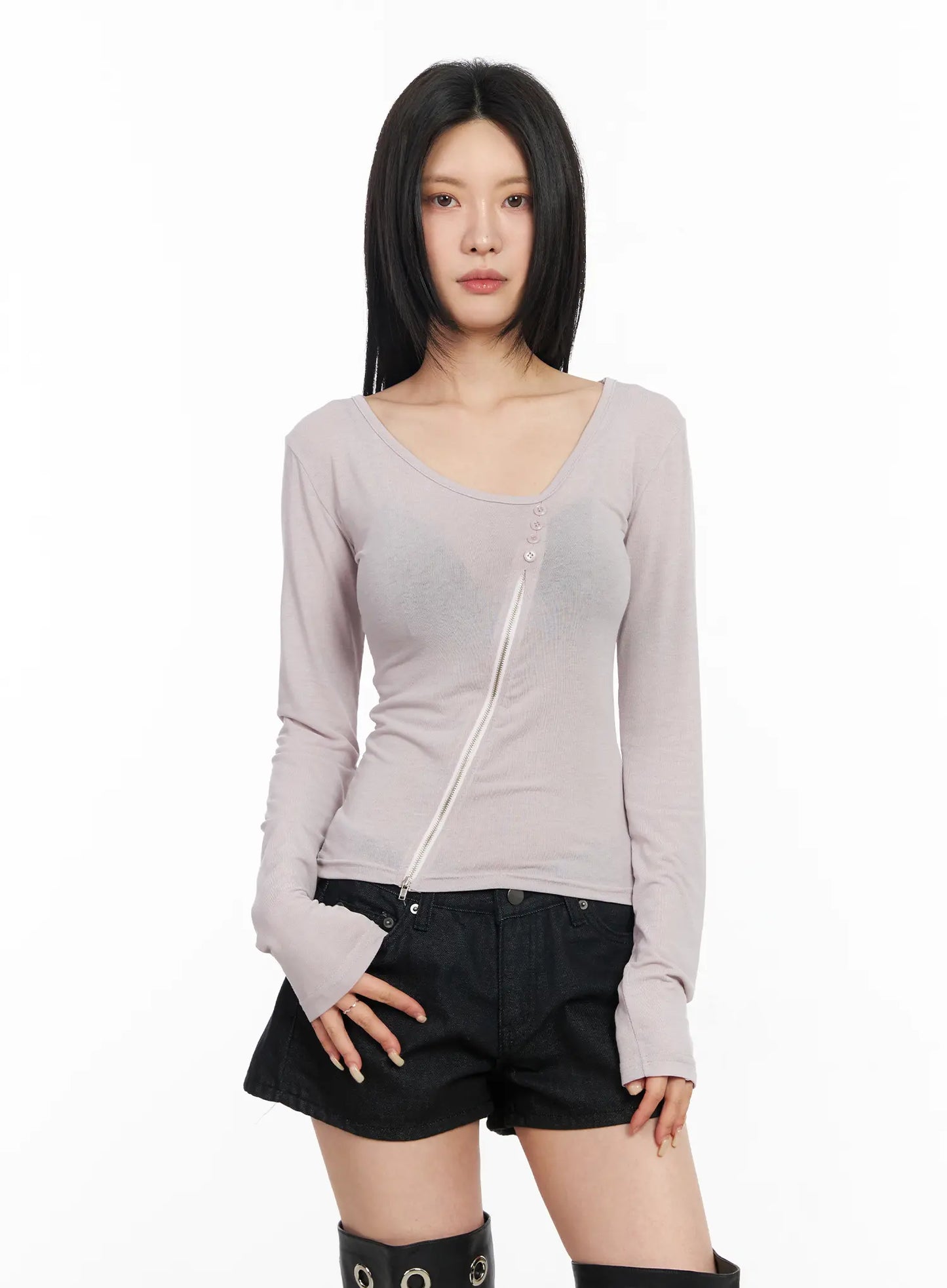 Asymmetrical Zip Long Sleeve Shirt CM517