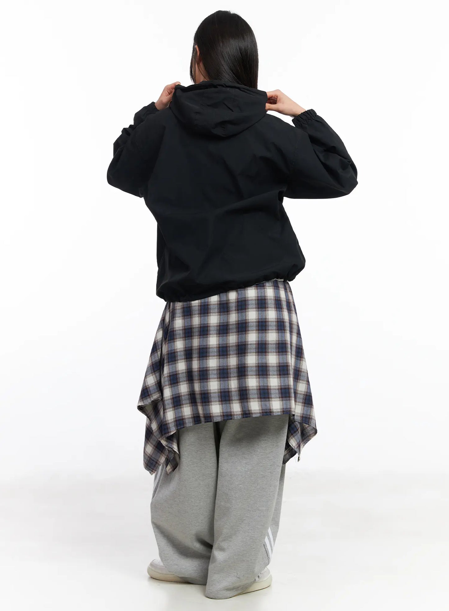 Asymmetric Plaid Midi Skirt CF506