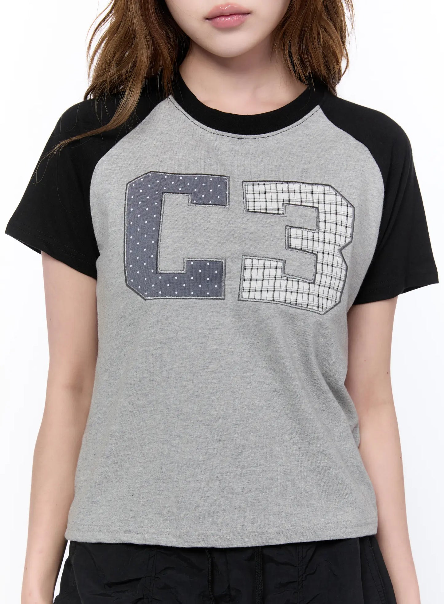 Checkered Graphic Short Sleeve Top CA522