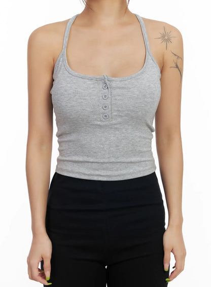 Buttoned Crop Sleeveless Top CM525