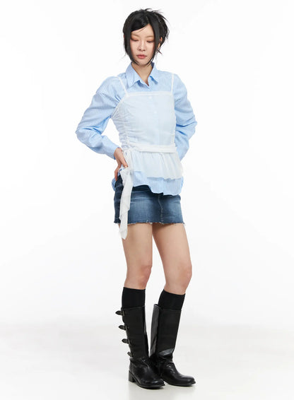 Classic Frayed Hem Denim Mini Skirt CM516