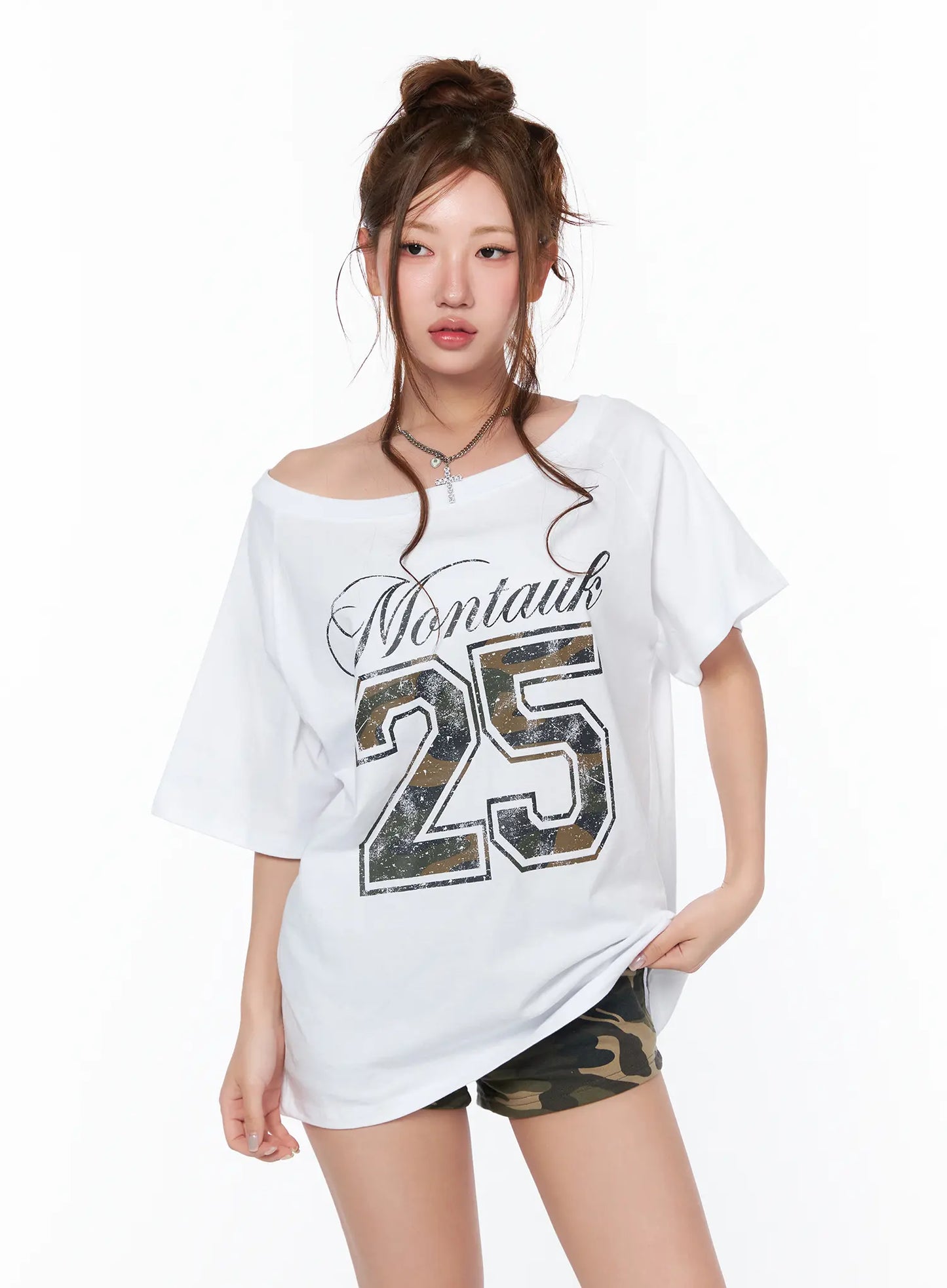 Camo Graphic Print Oversized T-Shirt CA515