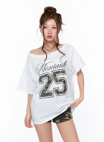 Camo Graphic Print Oversized T-Shirt CA515