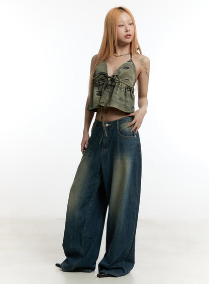 Camo Ribbon Halter Crop Cami Top CY501