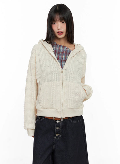 Cable Knit Zip-Up Hoodie IN503
