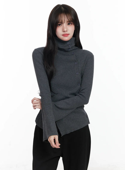 Asymmetric Buttoned Knit Top IJ529