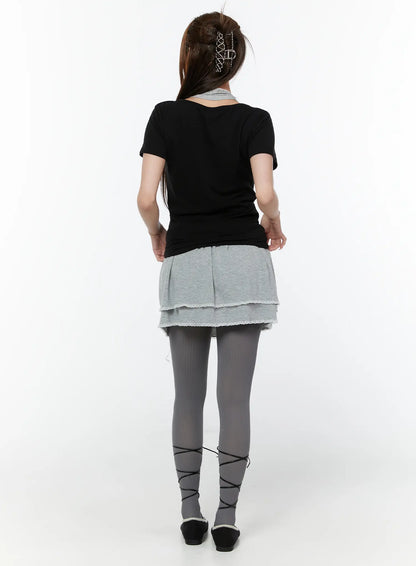 Basic Heart Neck Button Top CY519