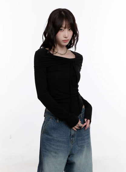 Asymmetrical Tie Detail Long Sleeve Top CO501