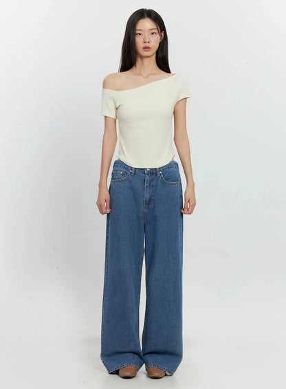 Asymmetric Ribbed Short-Sleeve IL528