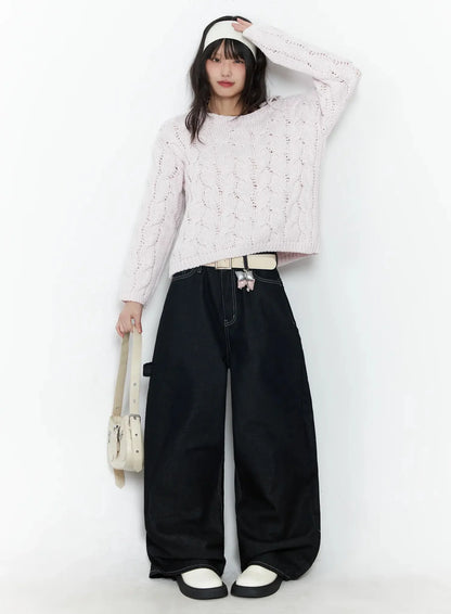 Boat Neck Cable Knit Top IF505