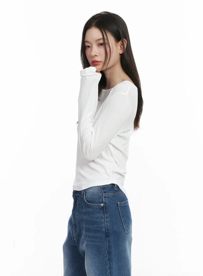 Basic Boat Neck Long Sleeve Top CJ506