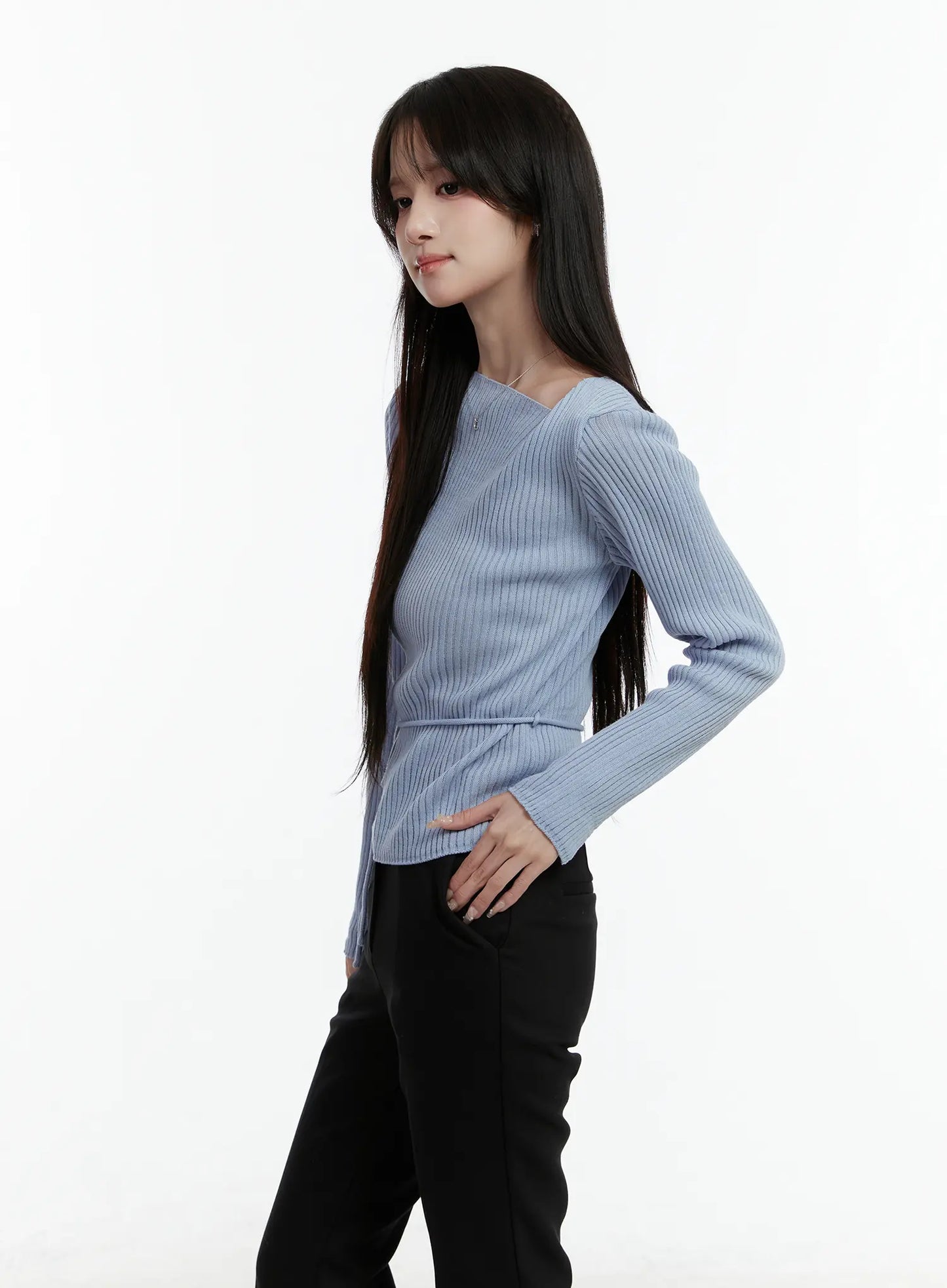 Asymmetrical Boat Neck Knit Top CD523