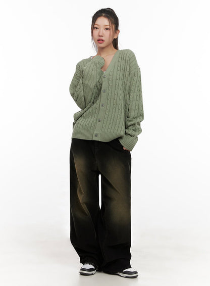 Cable Knit Relaxed Fit Cardigan C7102