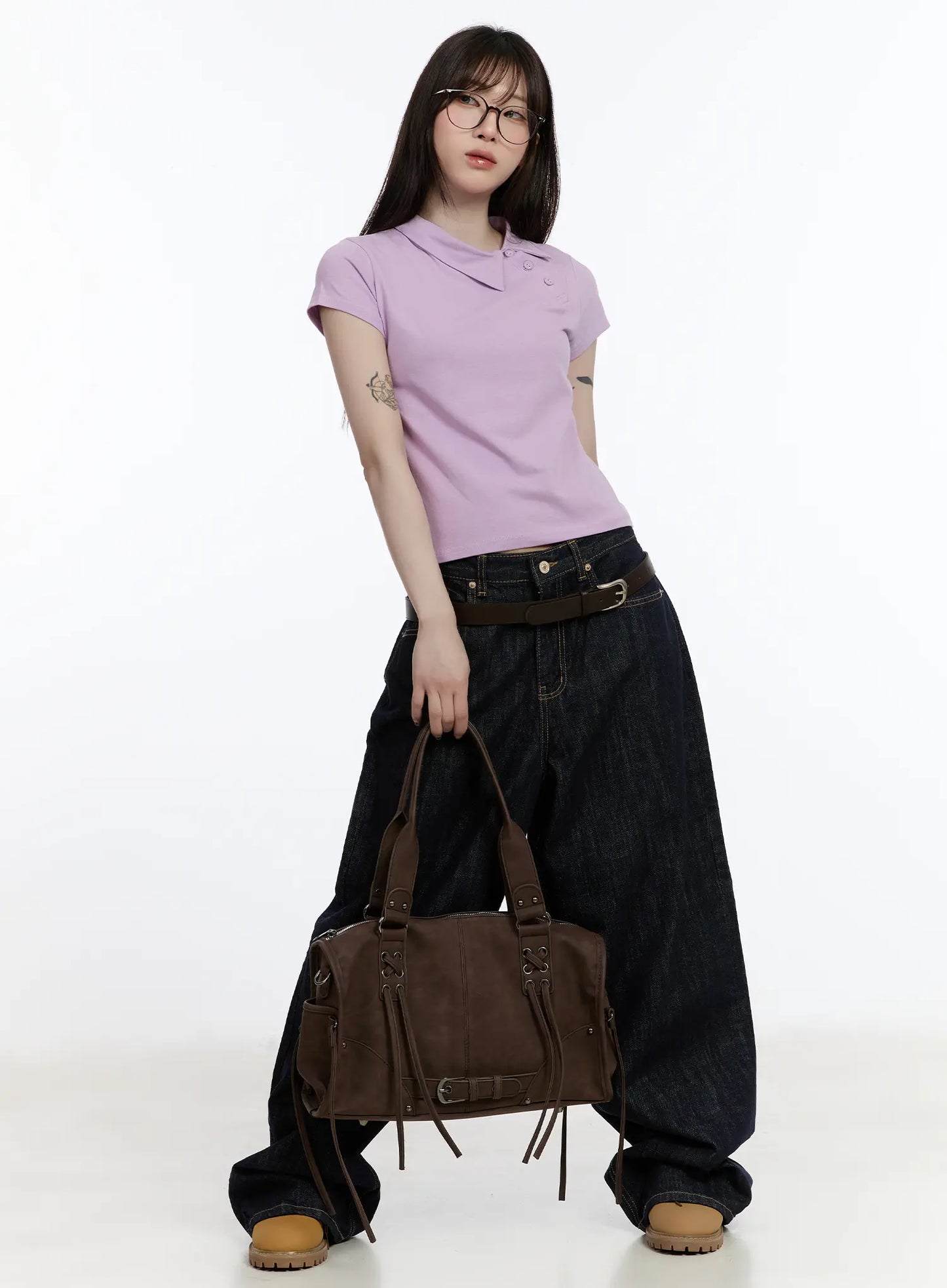 Asymmetrical Collar Short Sleeve Top CA501