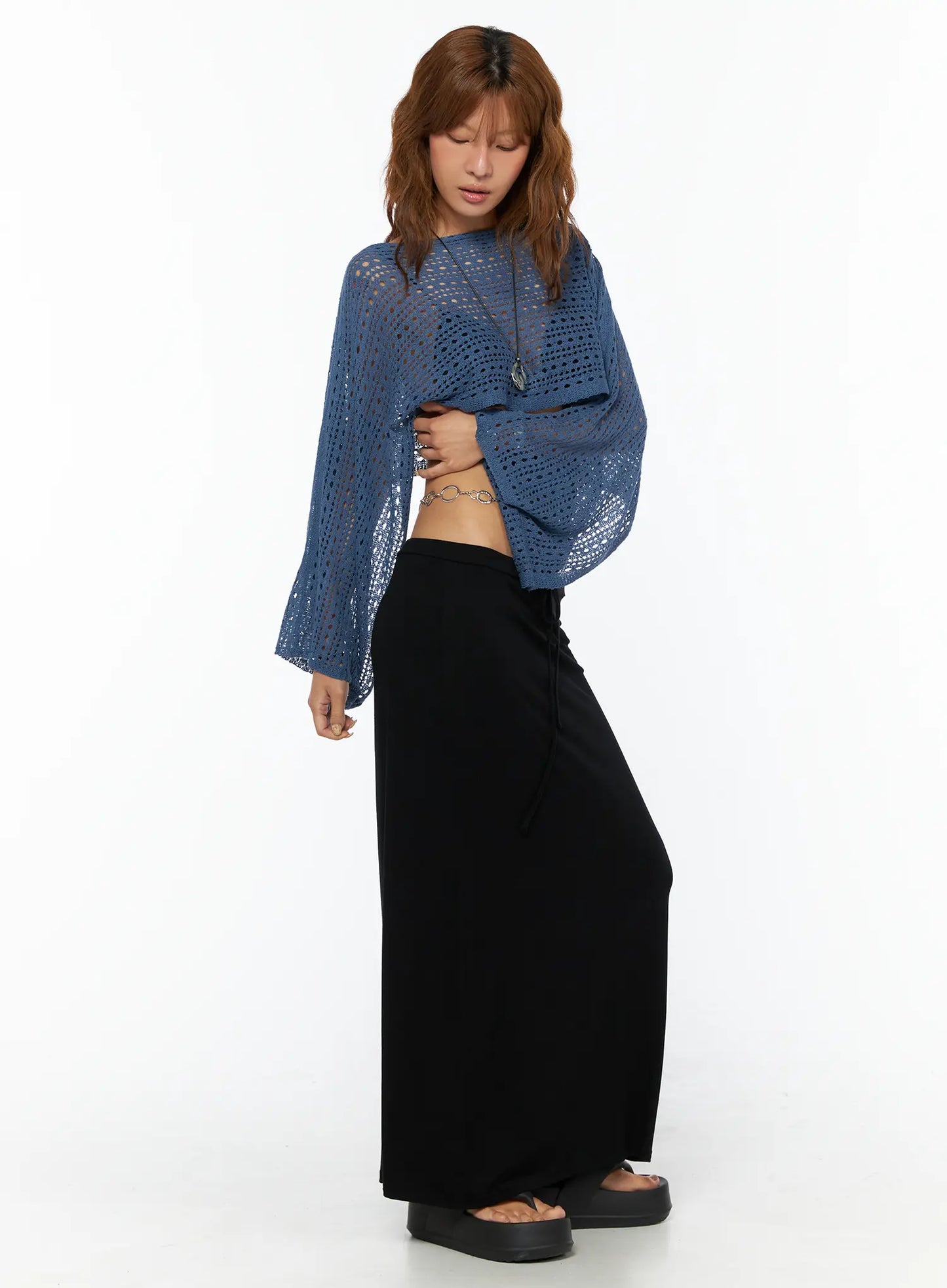 Basic Drawstring Maxi Skirt CU517