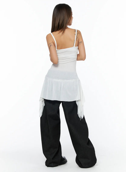 Asymmetrical Sheer Ruffle Tank Top CA516