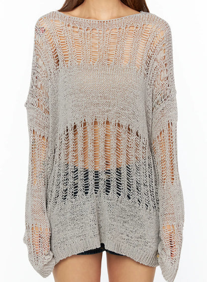 Casual Distressed Long Sleeve Sweater CU517