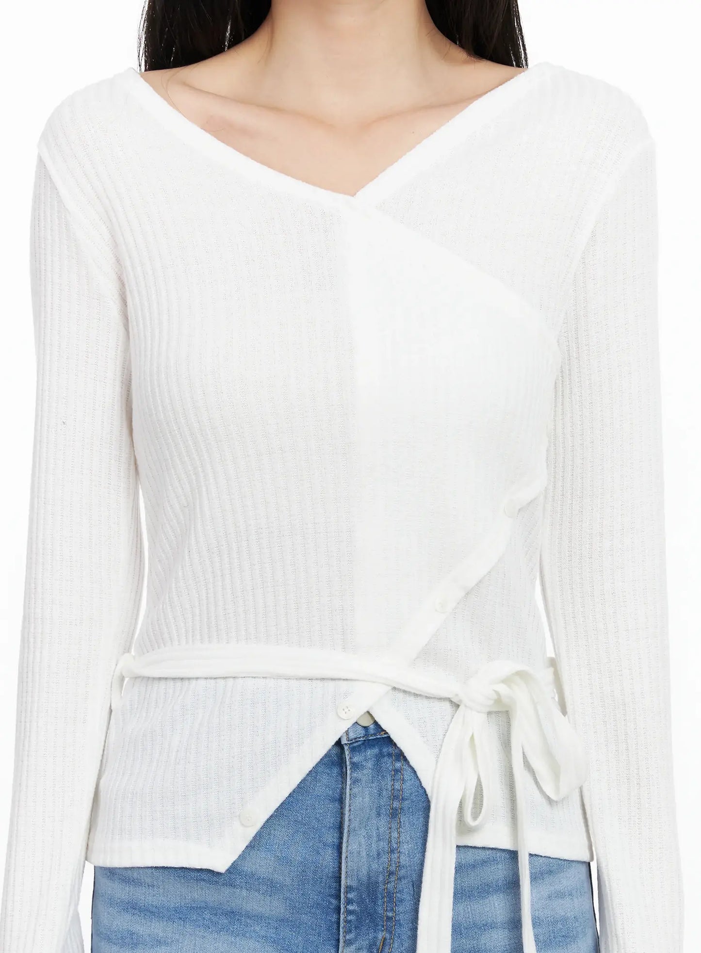 Chic V-Neck Ribbed Knit Top Set IM524