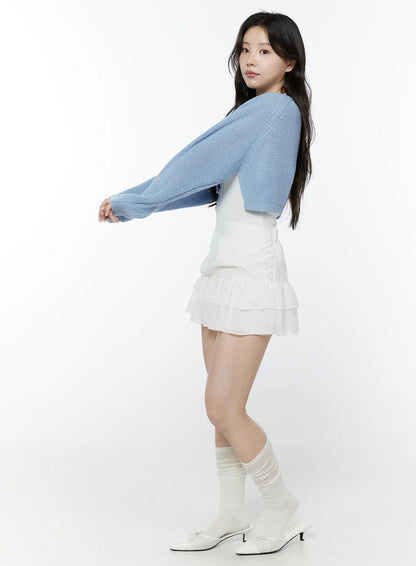 Bow Waist Tiered Mini Skirt IY511