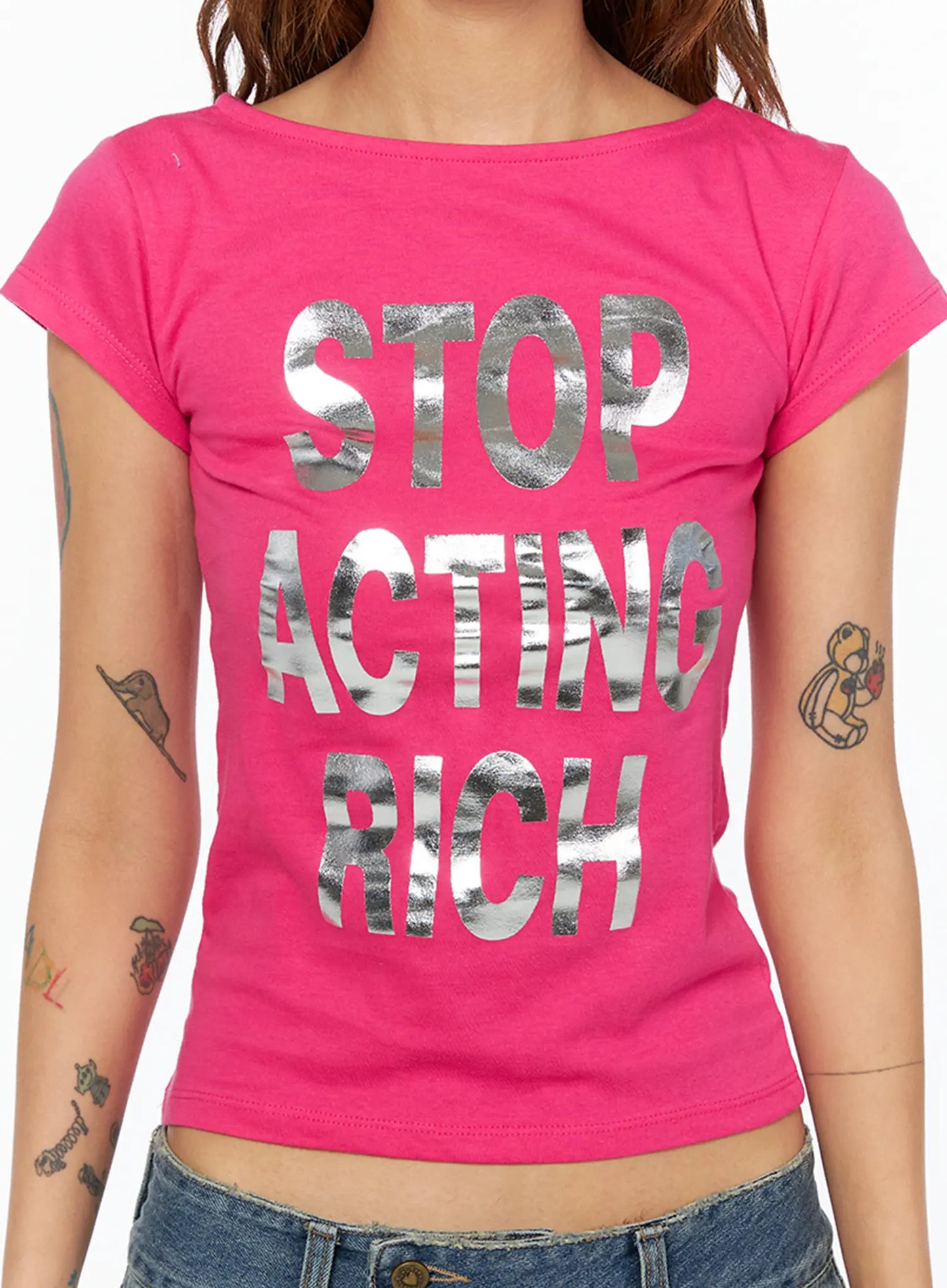 Chic Graphic Lettering Short Sleeve Top CU518