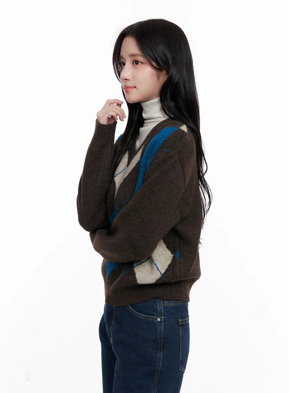 Casual Argyle Long Sleeve Knit CO522