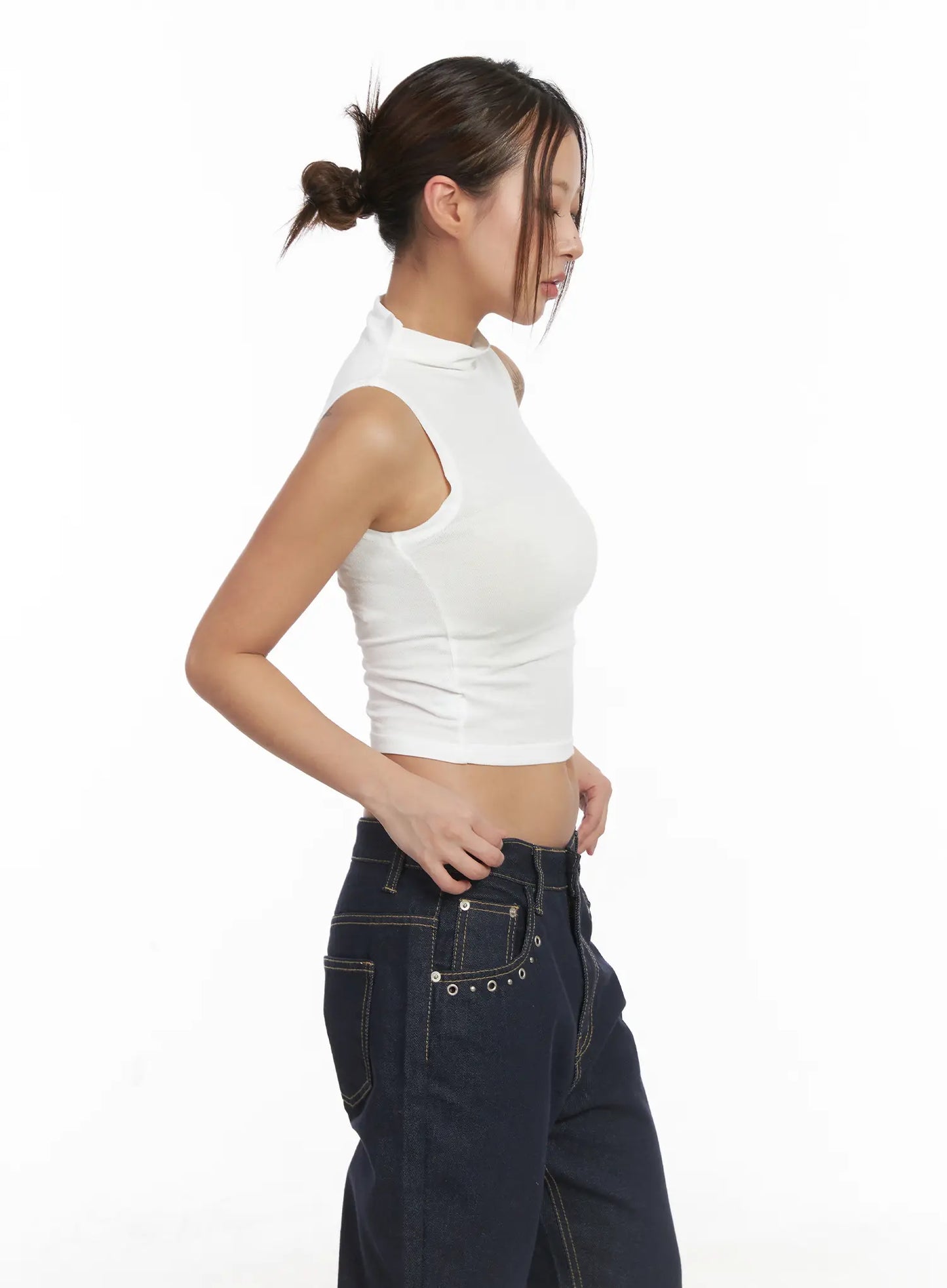Basic Bock Neck Crop Tank CJ512
