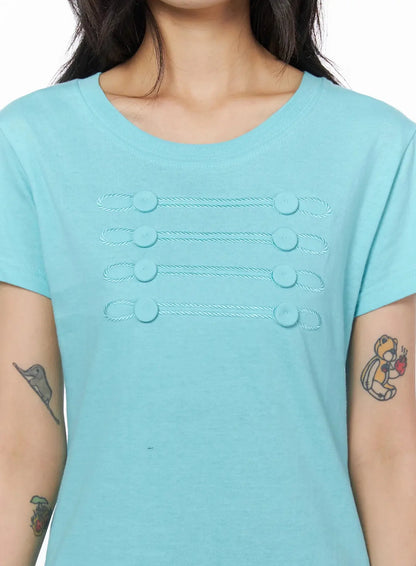 Chic Button Design T-Shirt IU508