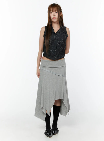 Asymmetric Hem Belted Midi Skirt CY518
