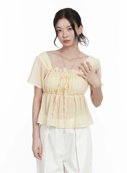 Chiffon Ruffle Short Sleeve Blouse CA510