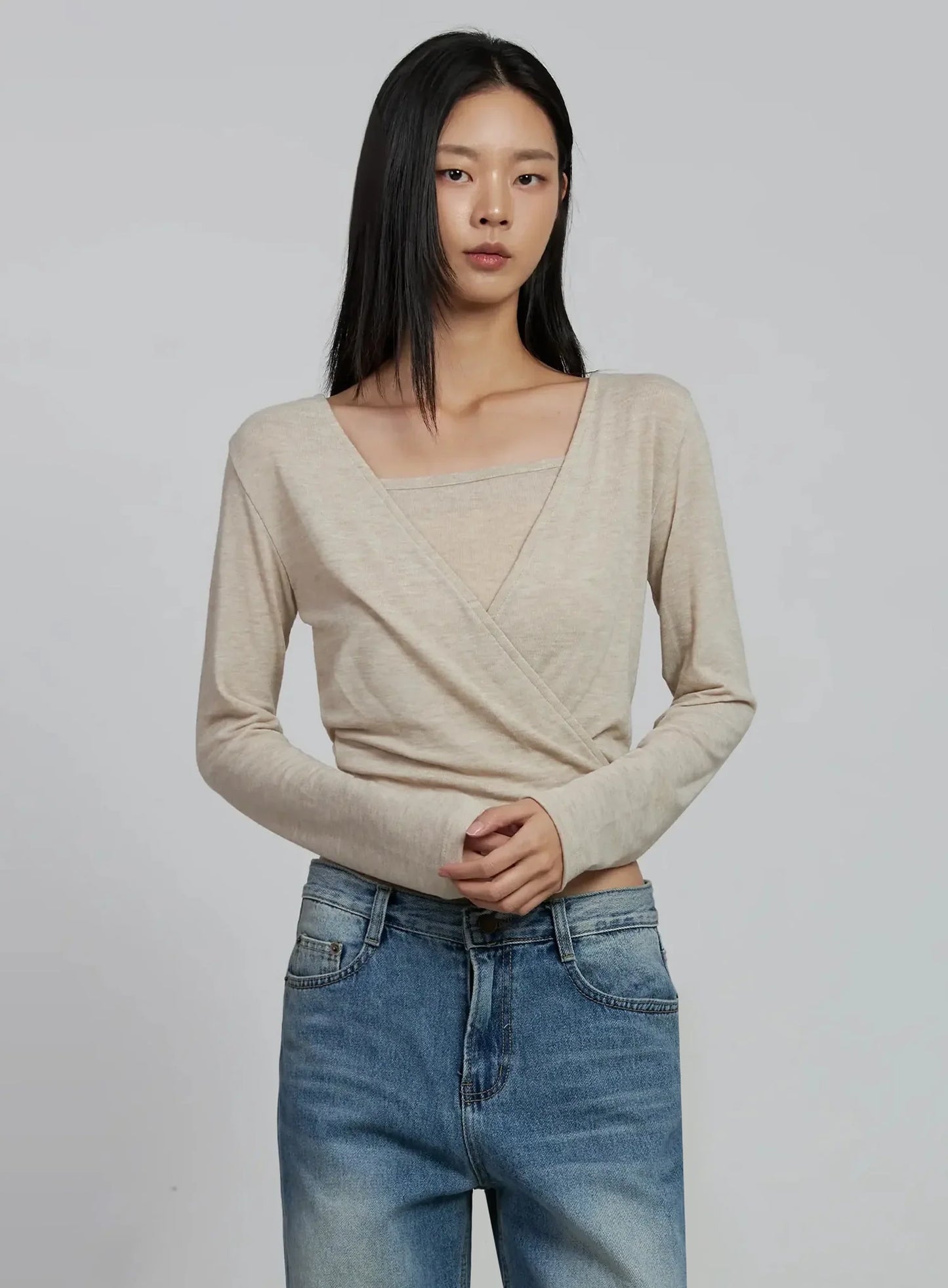 Casual Wrap V-Neck Top Set IM520