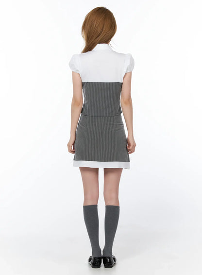 Chic Pinstriped Corset Shirt CY508