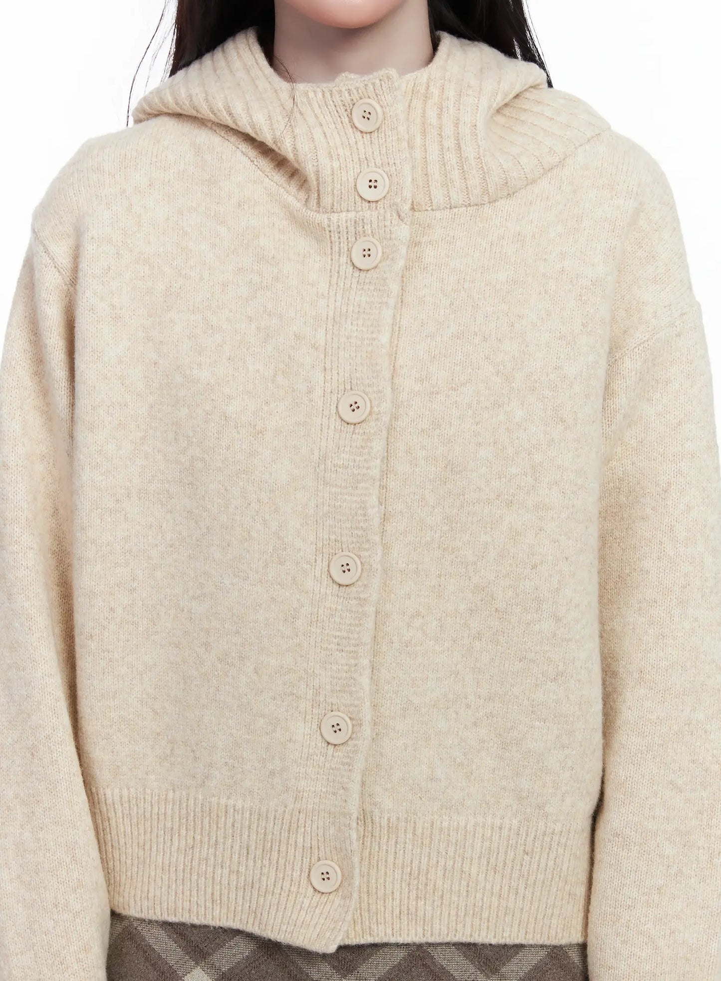 Buttoned Knit Hoodie IJ529