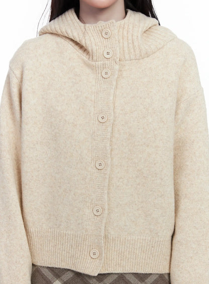 Buttoned Knit Hoodie IJ529