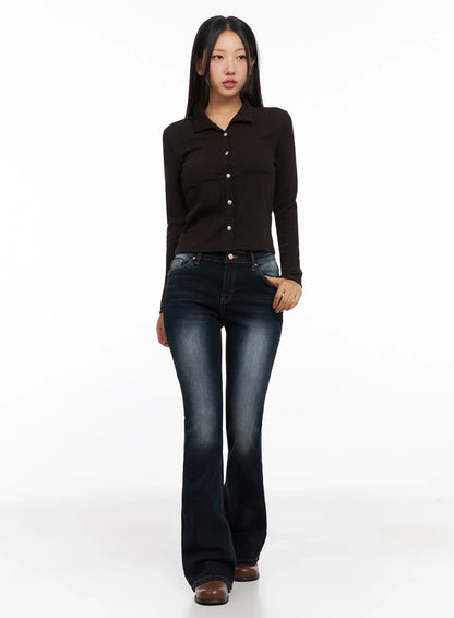 Aliyah Mid-Rise Hip Pad Flared Jeans IG528