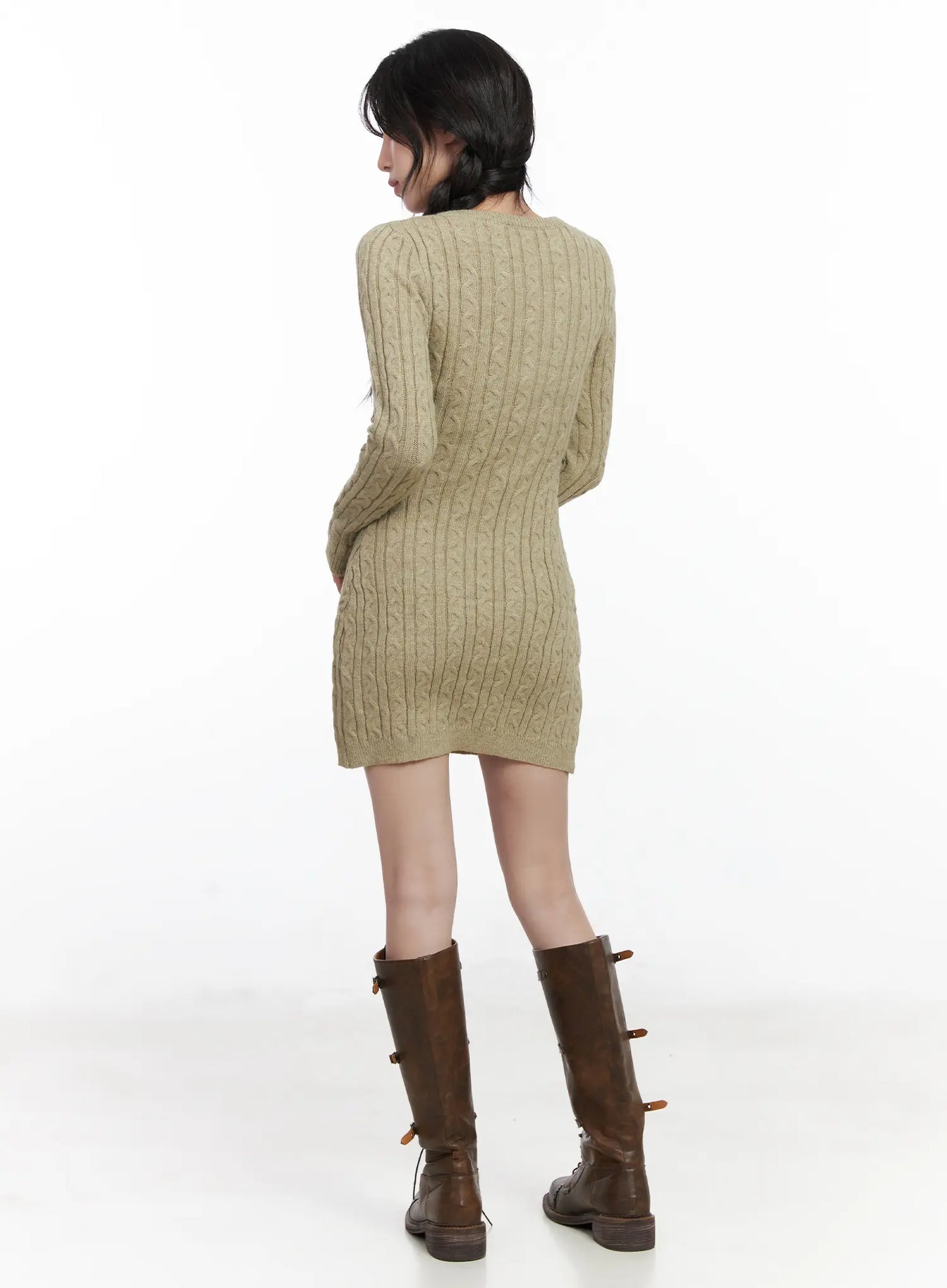 Cable Knit Button Sweater Mini Dress CJ526