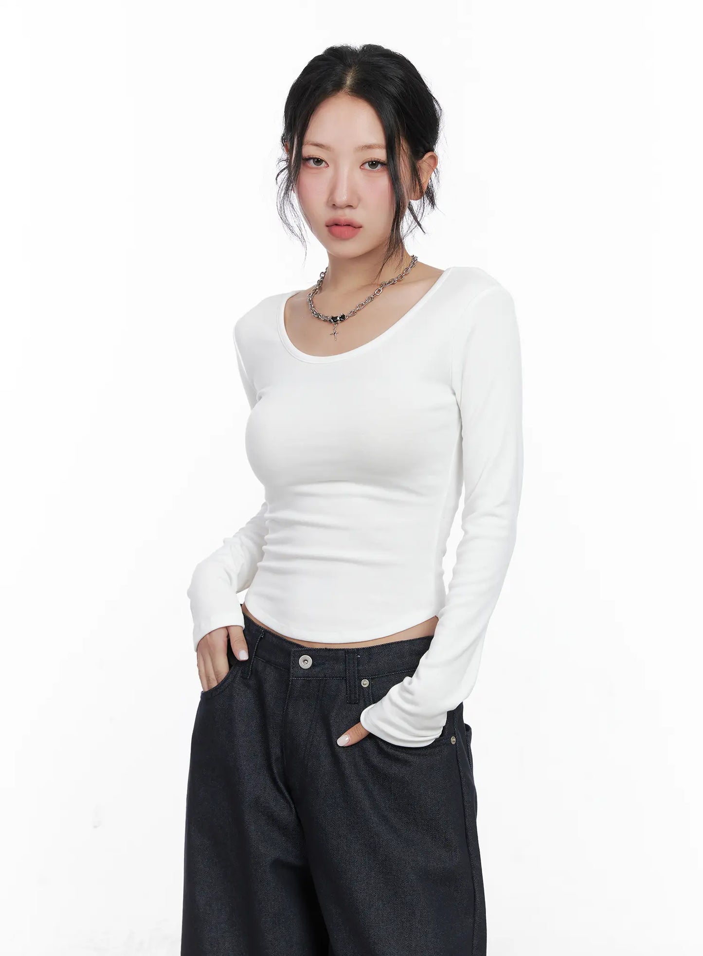 Asymmetrical Crop Long Sleeve Top CN514