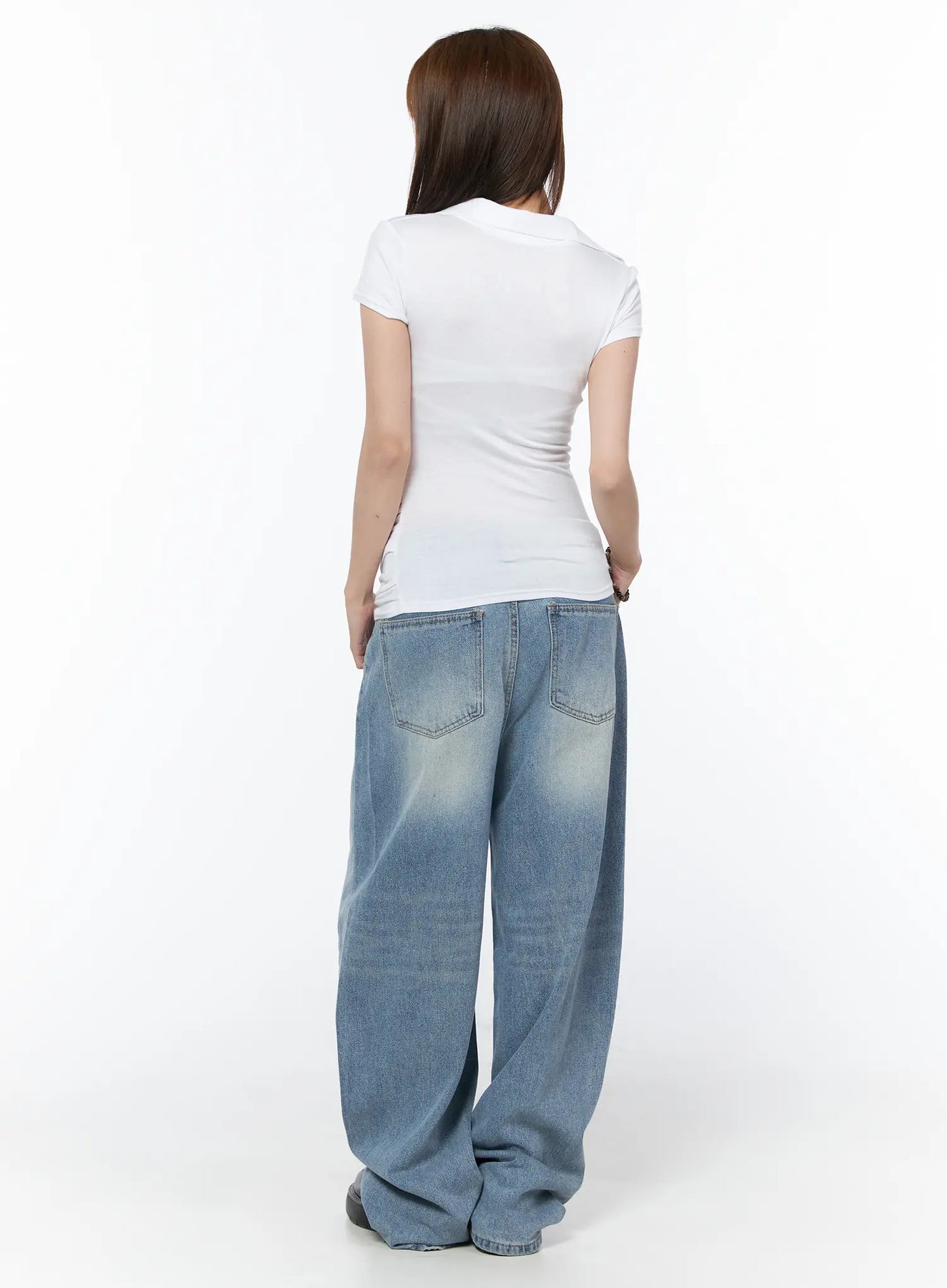 Asymmetrical Snap Collar Shirred Tee CY529