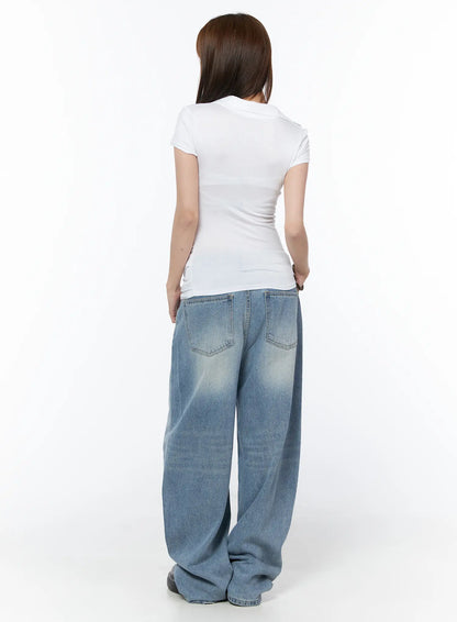 Asymmetrical Snap Collar Shirred Tee CY529