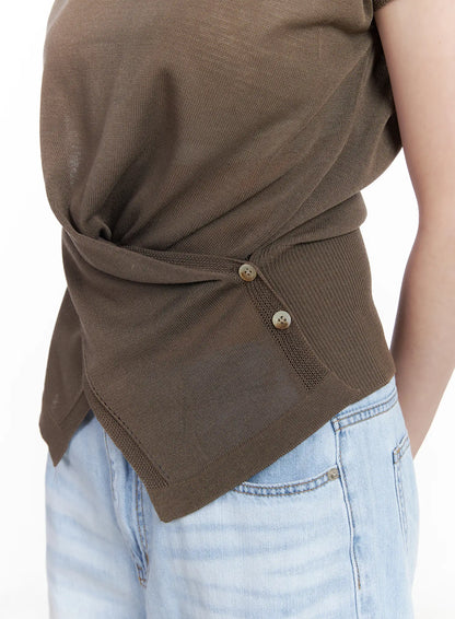 Chic Draped Short Sleeve Knit Top CA510