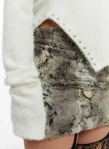 Asymmetric Fluffy Stud Sweater CD517