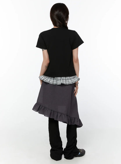 Asymmetric Frill Midi Skirt CY515