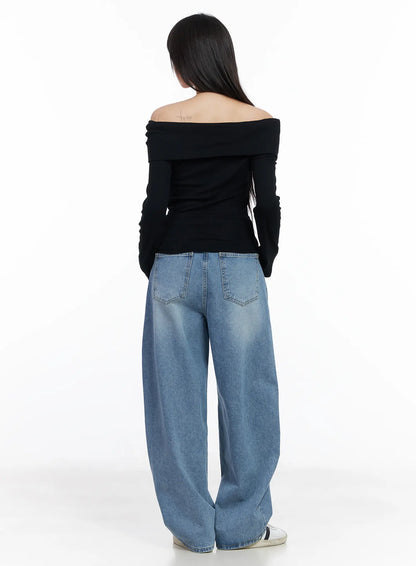 Basic Off-Shoulder Ribbed Long Sleeve Top CM512